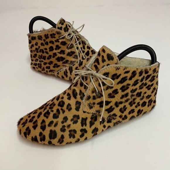 ANNIEL Calf-Hair Leopard Soft Icon moccasin Booties A16 - Picture 1 of 11